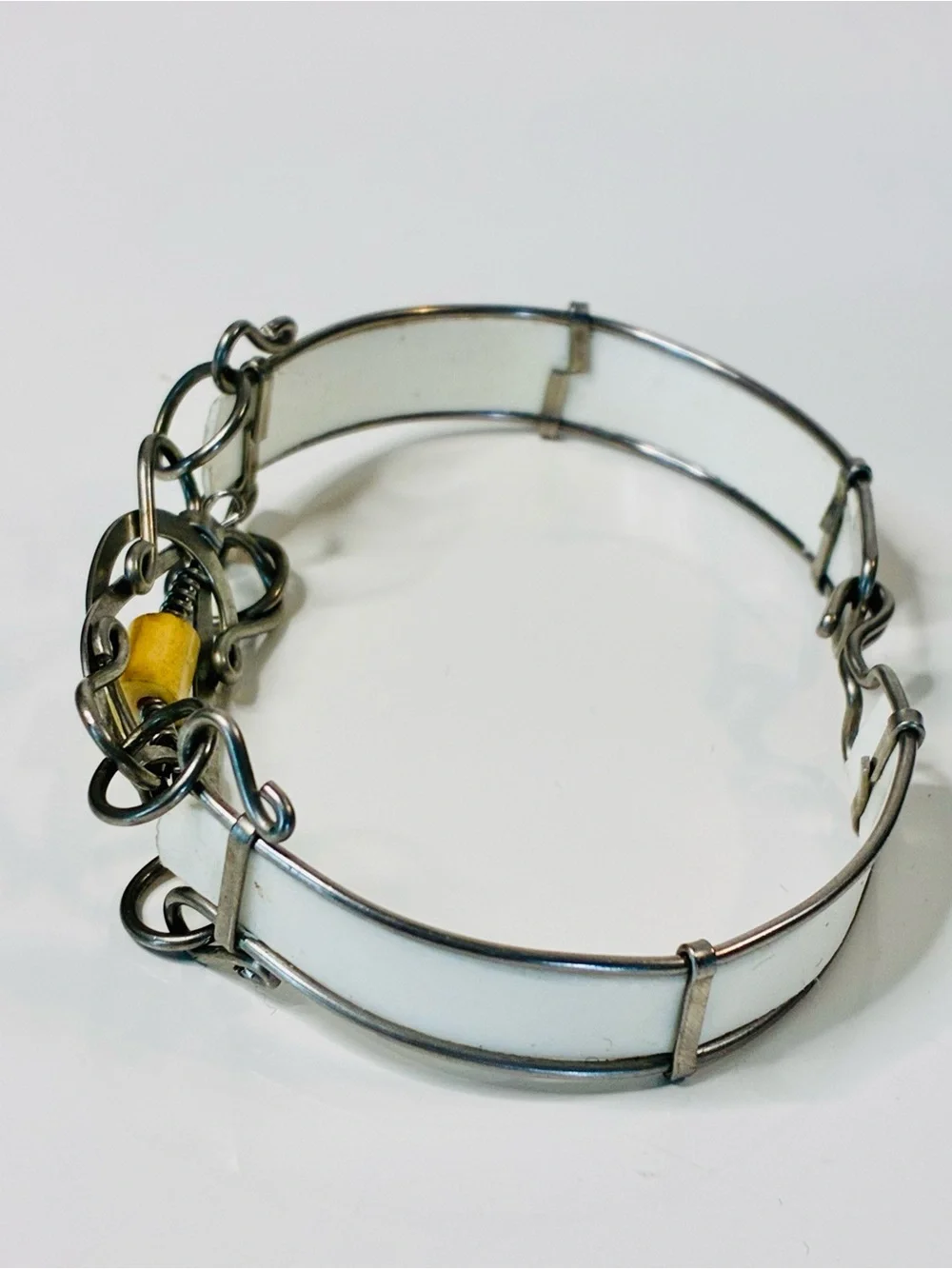 Vintage Silver-Tone Link Bracelet with Cream Resin Inlays Steampunk Lightweight